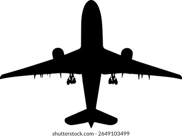Airplane Silhouette Vector Black Aircraft Side View Clipart on White Background
