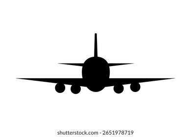 Airplane Silhouette Vector Icon, Commercial Aircraft Front View