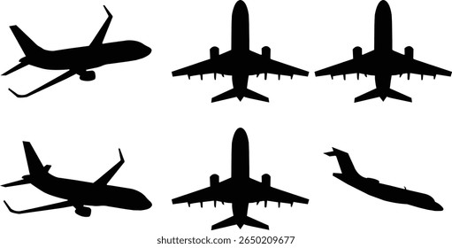 Airplane Silhouette Vector Illustration | Aircraft Icon Black and White Design