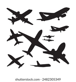 Airplane  silhouette vector illustration. Black and white minimalist.