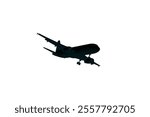 Airplane silhouette vector illustration on white background. Airplane passenger travel silhouette icon. Aeroplane vector icon aircraft isolated symbol shape Flying Plane Travel  Flight icon 