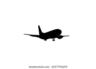 Airplane silhouette vector illustration on white background. Airplane passenger travel silhouette icon. Aeroplane vector icon aircraft isolated symbol shape Flying Plane Travel  Flight icon 