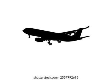 Airplane silhouette vector illustration on white background. Airplane passenger travel silhouette icon. Aeroplane vector icon aircraft isolated symbol shape Flying Plane Travel  Flight icon 