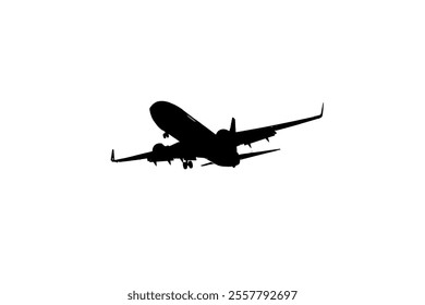 Airplane silhouette vector illustration on white background. Airplane passenger travel silhouette icon. Aeroplane vector icon aircraft isolated symbol shape Flying Plane Travel  Flight icon 