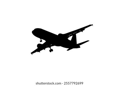 Airplane silhouette vector illustration on white background. Airplane passenger travel silhouette icon. Aeroplane vector icon aircraft isolated symbol shape Flying Plane Travel  Flight icon 