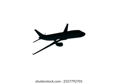 Airplane silhouette vector illustration on white background. Airplane passenger travel silhouette icon. Aeroplane vector icon aircraft isolated symbol shape Flying Plane Travel  Flight icon 