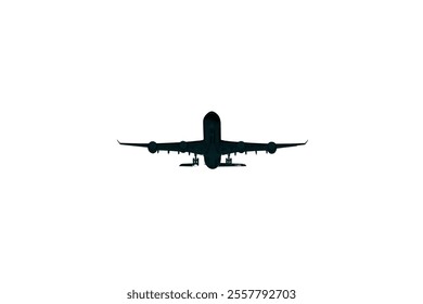 Airplane silhouette vector illustration on white background. Airplane passenger travel silhouette icon. Aeroplane vector icon aircraft isolated symbol shape Flying Plane Travel  Flight icon 