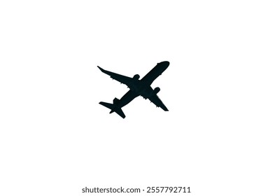 Airplane silhouette vector illustration on white background. Airplane passenger travel silhouette icon. Aeroplane vector icon aircraft isolated symbol shape Flying Plane Travel  Flight icon 