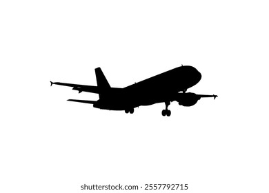 Airplane silhouette vector illustration on white background. Airplane passenger travel silhouette icon. Aeroplane vector icon aircraft isolated symbol shape Flying Plane Travel  Flight icon 