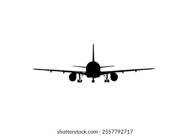 Airplane silhouette vector illustration on white background. Airplane passenger travel silhouette icon. Aeroplane vector icon aircraft isolated symbol shape Flying Plane Travel  Flight icon 