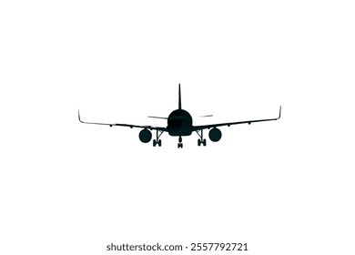 Airplane silhouette vector illustration on white background. Airplane passenger travel silhouette icon. Aeroplane vector icon aircraft isolated symbol shape Flying Plane Travel  Flight icon 