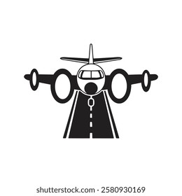 Airplane silhouette vector illustration on white background and airplane flying