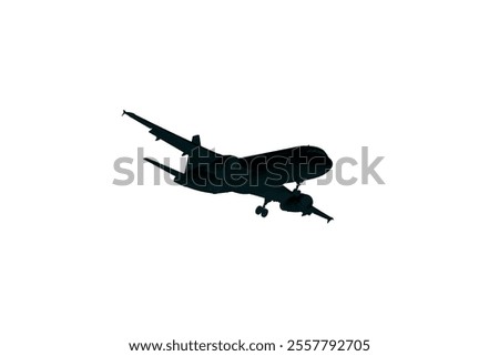 Airplane silhouette vector illustration on white background. Airplane passenger travel silhouette icon. Aeroplane vector icon aircraft isolated symbol shape Flying Plane Travel  Flight icon 