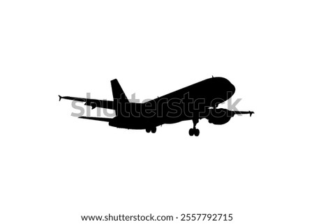 Airplane silhouette vector illustration on white background. Airplane passenger travel silhouette icon. Aeroplane vector icon aircraft isolated symbol shape Flying Plane Travel  Flight icon 