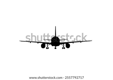 Airplane silhouette vector illustration on white background. Airplane passenger travel silhouette icon. Aeroplane vector icon aircraft isolated symbol shape Flying Plane Travel  Flight icon 