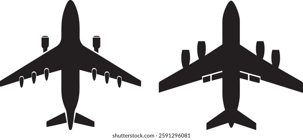 Airplane Silhouette Vector Set, Aircraft Isolated on White