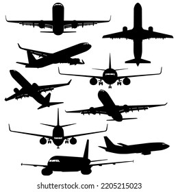 airplane silhouette vector set isolated on white background