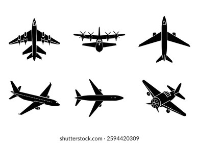 Airplane silhouette vector,Silhouette jet flying plane icon, airplane flat symbol isolated illustration,Airplane icon set vector on white background