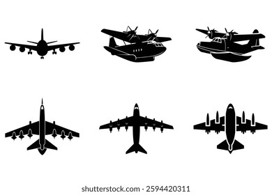 Airplane silhouette vector,Silhouette jet flying plane icon, airplane flat symbol isolated illustration,Airplane icon set vector on white background