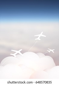airplane silhouettes above the clouds - vector illustration