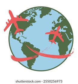 Airplane silhouettes. Airplanes fly to different countries of the world. Travel sign. EPS 10.