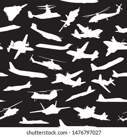 Airplane Silhouettes Aviation Themed Seamless Repeating Pattern Vector