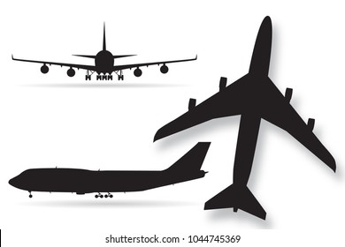 Airplane silhouettes isolated on white background, aircraft vector illustration.