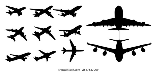 Airplane Silhouettes in Motion - Vector Set of Flying Aircraft Icons for Travel and Transport Design
