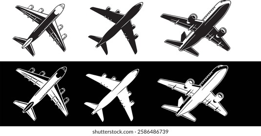 Airplane silhouettes set, Black airplane silhouettes, Set of black plane silhouette icon