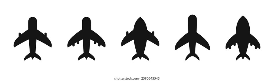 Airplane Silhouettes in Various Designs Vector Set