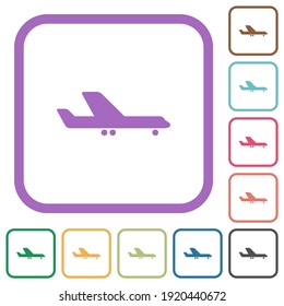 Airplane simple icons in color rounded square frames on white background