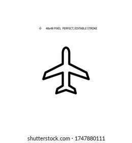 Airplane simple line icon vector illustration. Editable stroke. 48x48 Pixel Perfect.