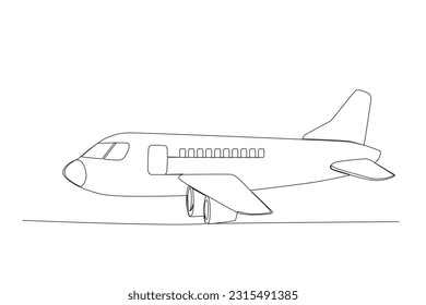 Avión Una línea continua grande avión comercial de vuelo sobre el gráfico del cielo. Un simple doodle de una línea para el concepto de transporte. Ilustración vectorial itinerante diseño minimalista sobre fondo blanco 
