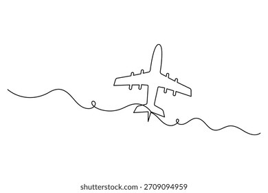 Dibujo de línea continua simple del avión en el fondo blanco