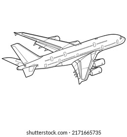 airplane sketch, coloring, isolated object on white background, vector illustration, eps