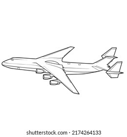 airplane sketch, coloring, isolated object on white background, vector illustration, eps