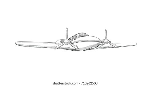 Airplane sketch isolated. Retro plane machine fly sign