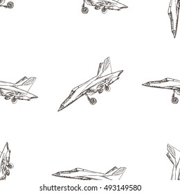 Airplane sketch seamless pattern. Hand drawn illustration for your design: tickets, t-shirt