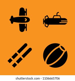 airplane, ski, ball and sub icons set. Vector illustration for web and design