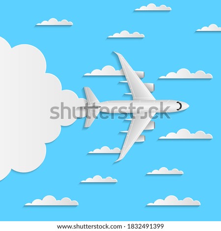 Similar – Image, Stock Photo Aircraft with contrails in the blue sky flying towards white clouds