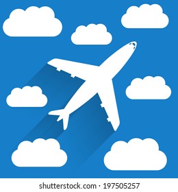 Airplane in sky with clouds (can be used for your text), vector eps10 illustration