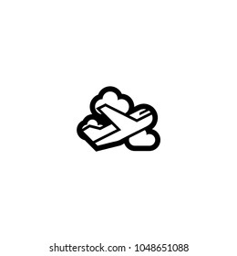 Airplane in the sky with clouds icon