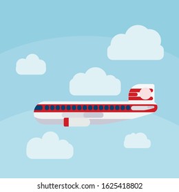 airplane in the sky flat illustration. vector