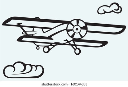 An airplane in the sky isolated on blue background
