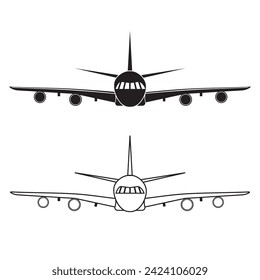 Airplane in the sky isolated vector illustration black outline, doodle, icon