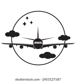 Airplane in the sky isolated vector illustration black outline, doodle, icon