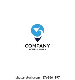 Airplane with sky round logo. Jet plane with inversion trail with blue sky round background illustration.