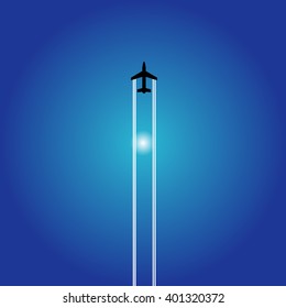 Airplane in the sky vector background. Blue gradient.