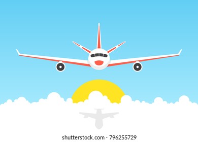 Airplane in sky. Vector illustration.