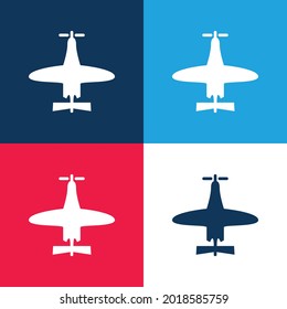 Airplane Of Small Size Top View blue and red four color minimal icon set